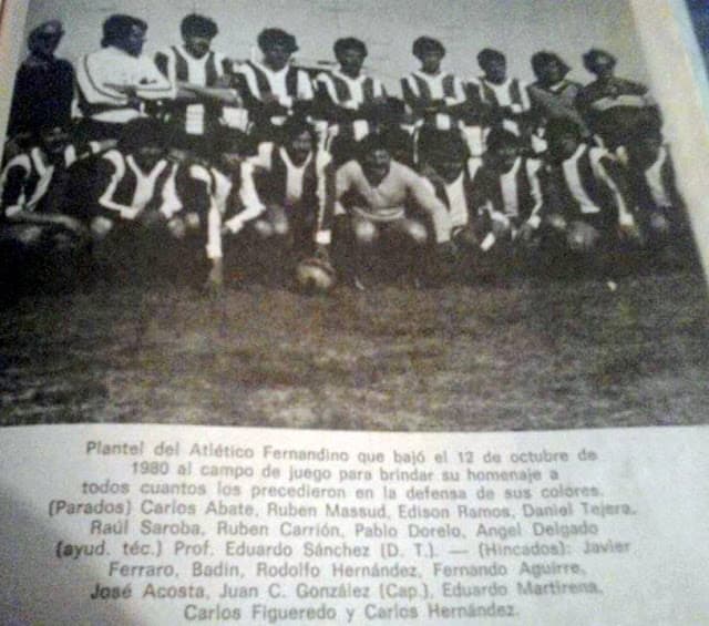 Plantel de Atlético Fernandino en 1980.